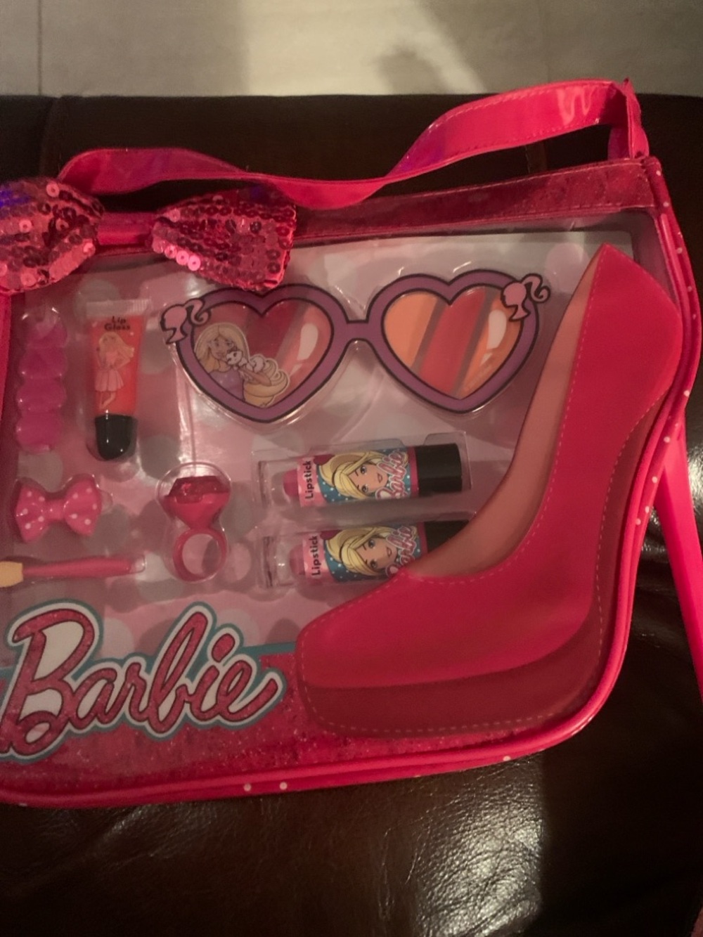 Barbie Pink Sequin Bow Cosmetic Play Set with Heart Sunglasses - Picture 5 of 5